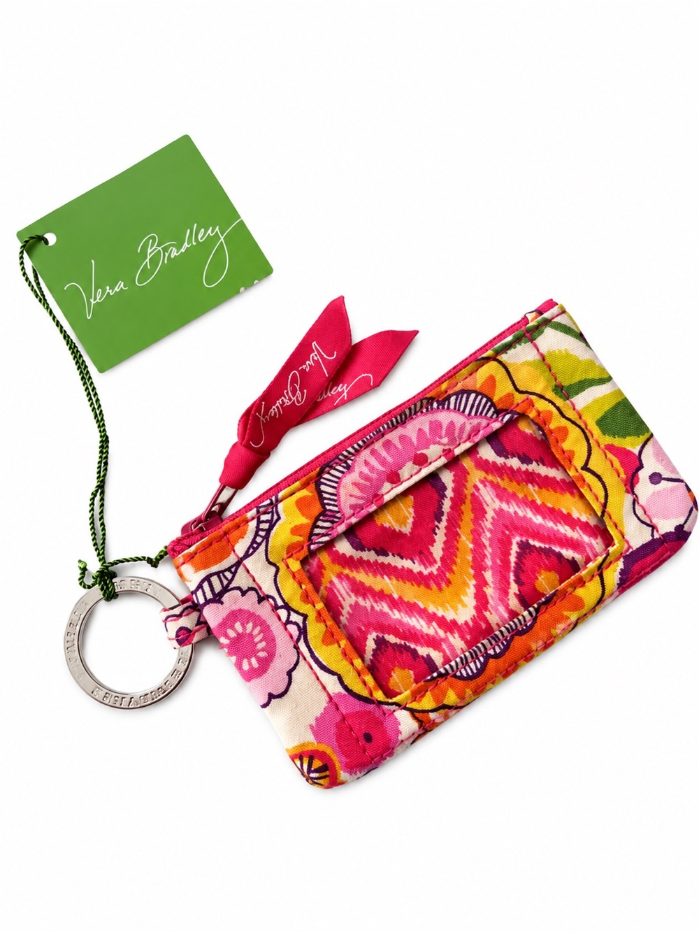 NWT Vera Bradley keychain zip ID case 0023 pink orange wallet clementine